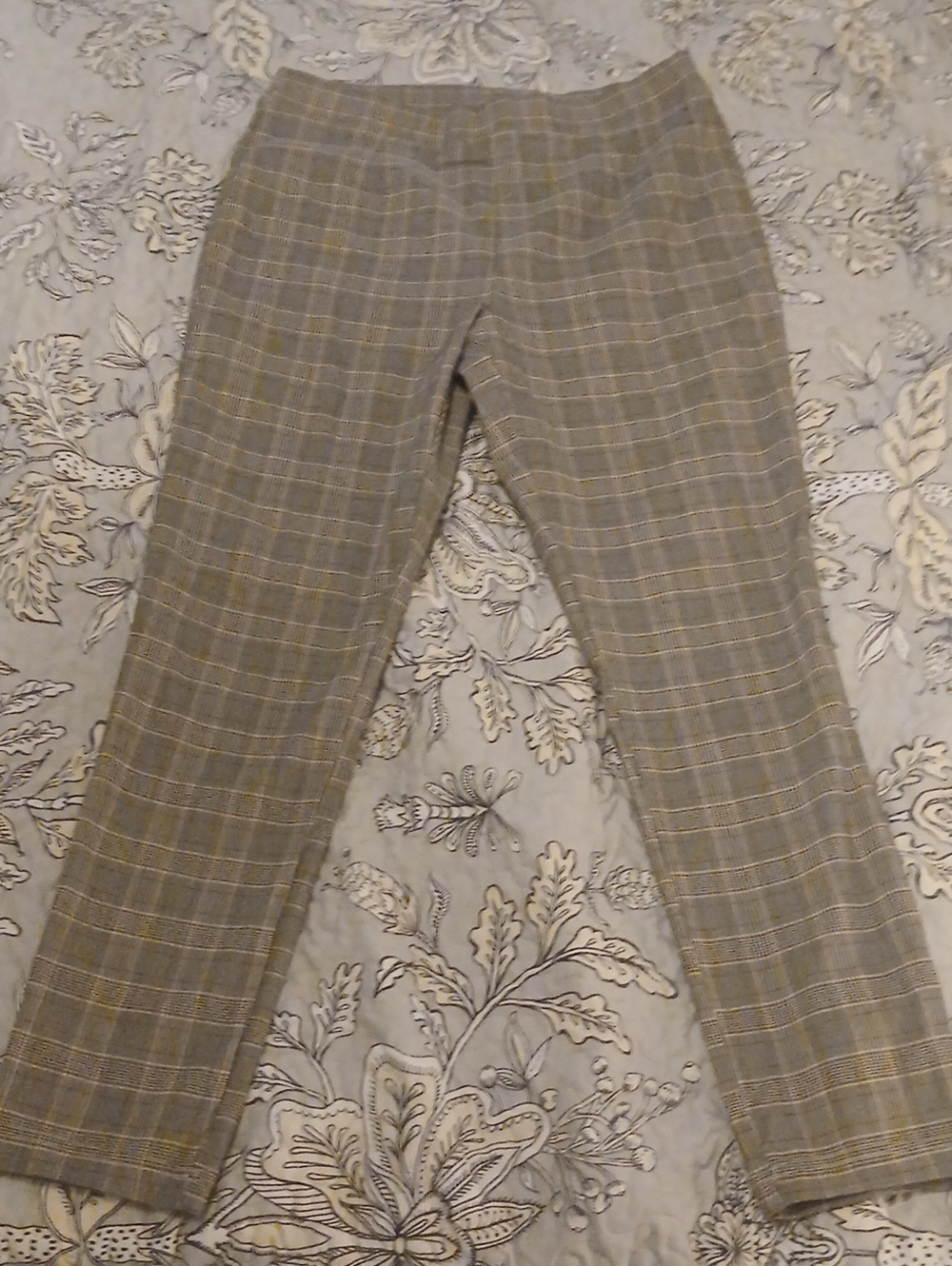Dkny Women's Gray Plaid Straight-Leg Pants with Tan Windowpane